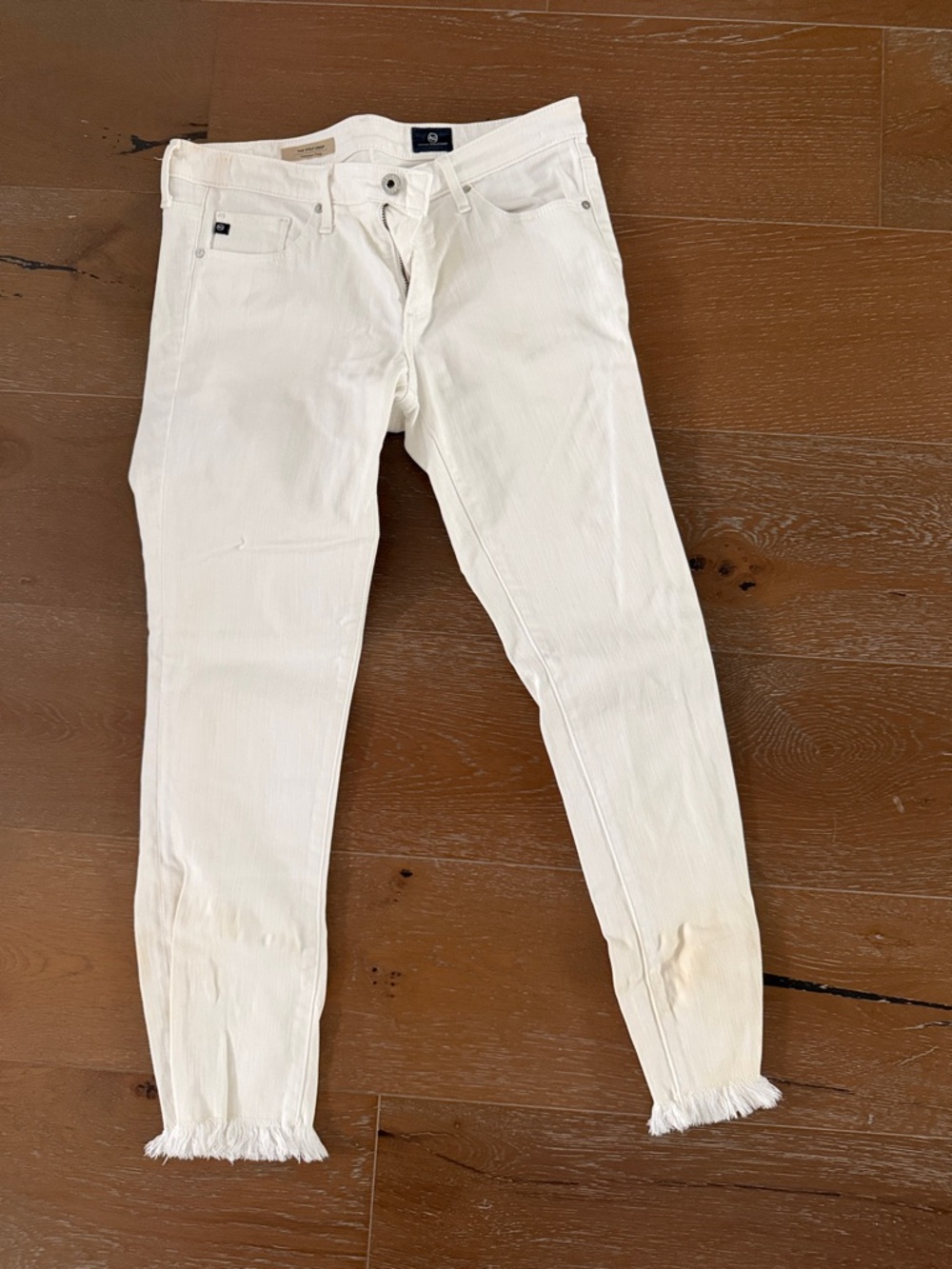 AG Adriano Goldschmied White Frayed Ankle Jeans